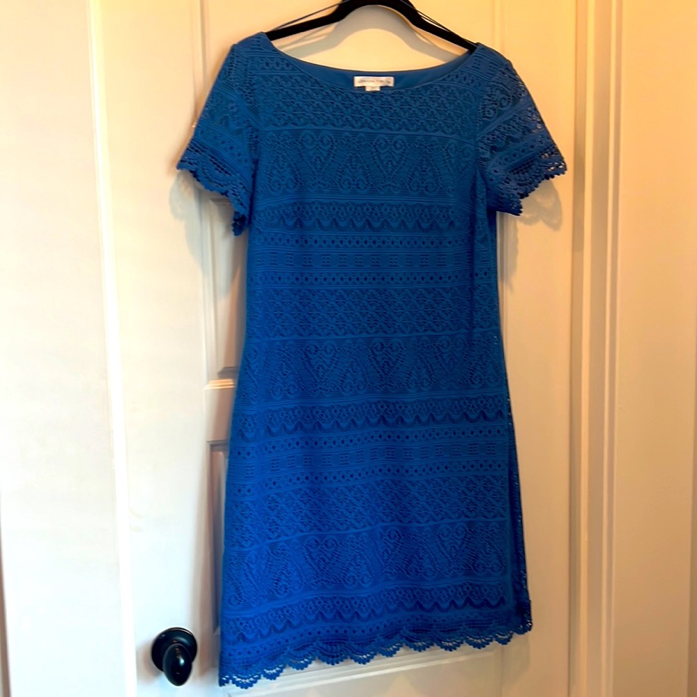 Blue stretch lace dress
